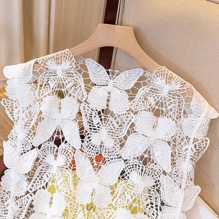 DIMANAF 2025 New Summer Women Long Vest Sleeveless T-Shirt Basic Fashion Tops Lace Tees Casual Loose White Tees