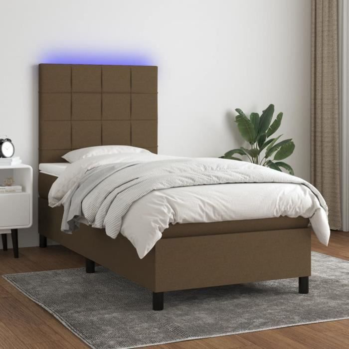 3134832 vidaXL Upholstered Bed Base and Mattress and LED Dark Brown 80x200cm Fabric