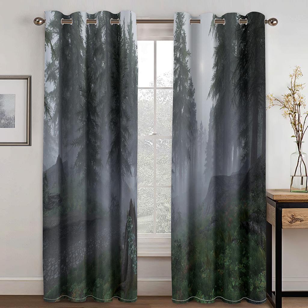Spring Forest River Landscape Shade Curtain Living Space Bedroom Area Home Decor Thin Curtain 2 Panels Punch Hooks
