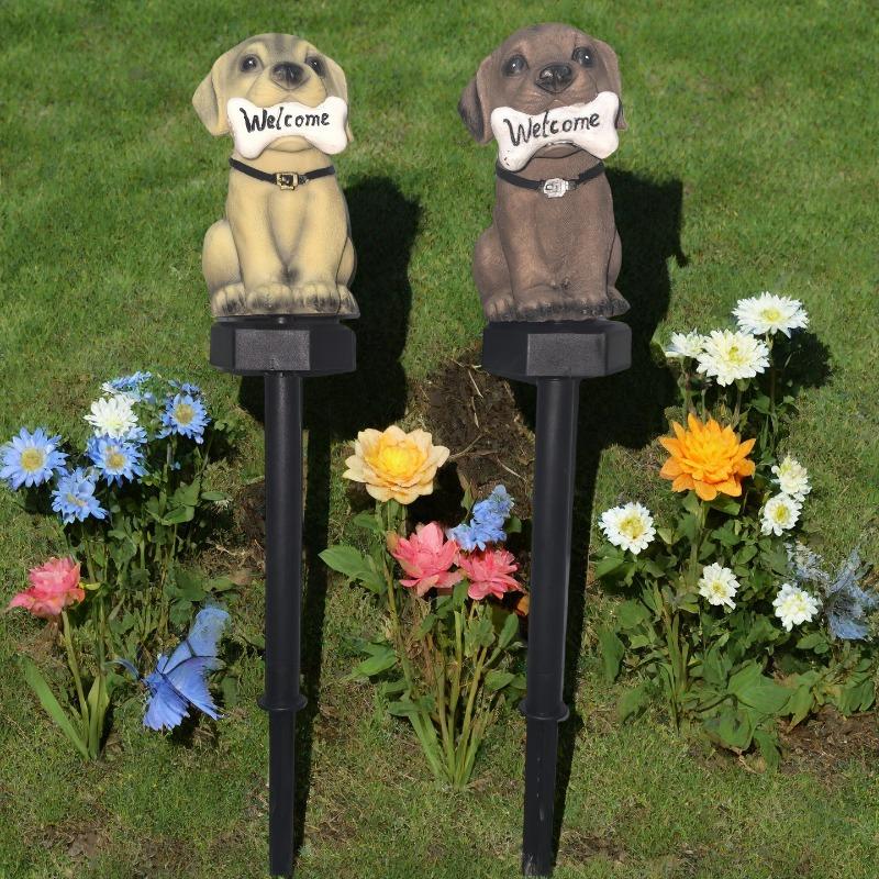 Solar Powered Resin Lawn Lights for Atmosphere Decoration, Small Dog Lawn Lights for Gardens and Courtyards