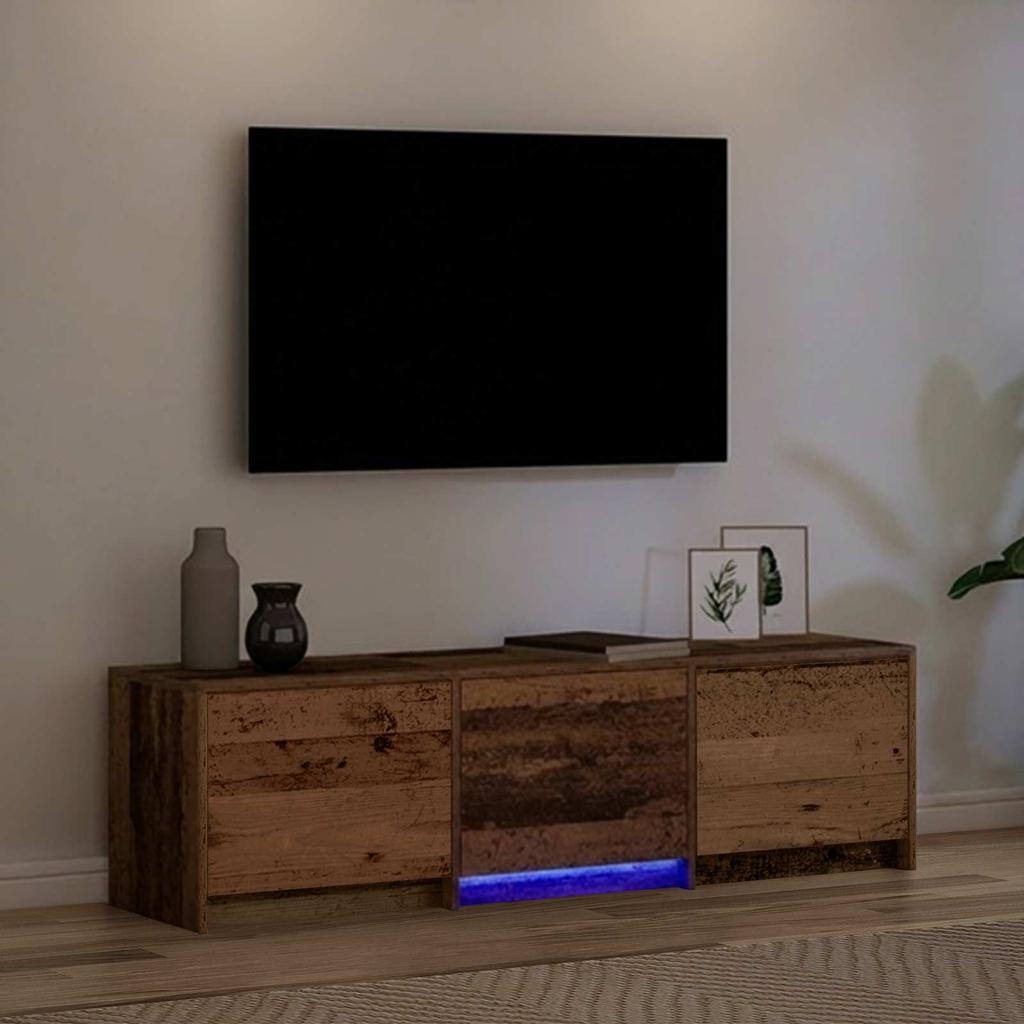 TV Stand with LED Lighting Reclaimed Wood Look 140 x 34 x 40 cm Particleboard