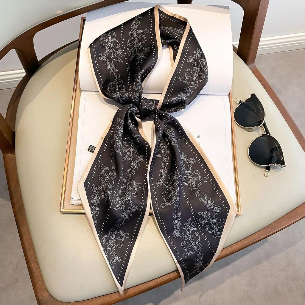 Fashion Print Hair Ribbon Scarf Women Neck Tie Bag Scarfs Satin Silk Skinny Headscarves Ladies Foulard Floral Bands New