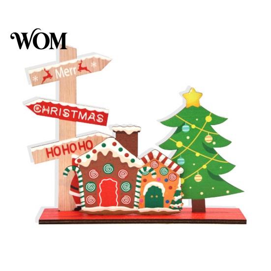Rustic Wooden Cabin Decor Christmas Ornaments, Tabletop Decoration with Santa Claus Snowman Elk Window Display Props Designs for Home Holiday