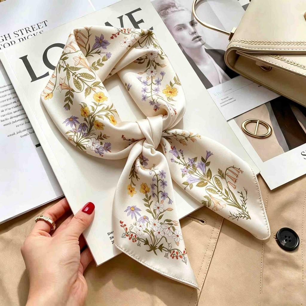 Women's spring and autumn silk scarf temperament versatile thin Internet celebrity Korean version light luxury fashion scarf high-end design small squ