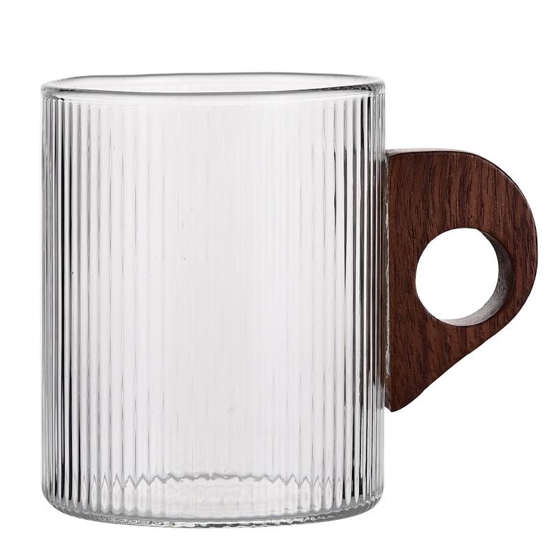 Glass Cup Household Coffee Cup Vertical Stripe Simple Wooden Cup 280ml