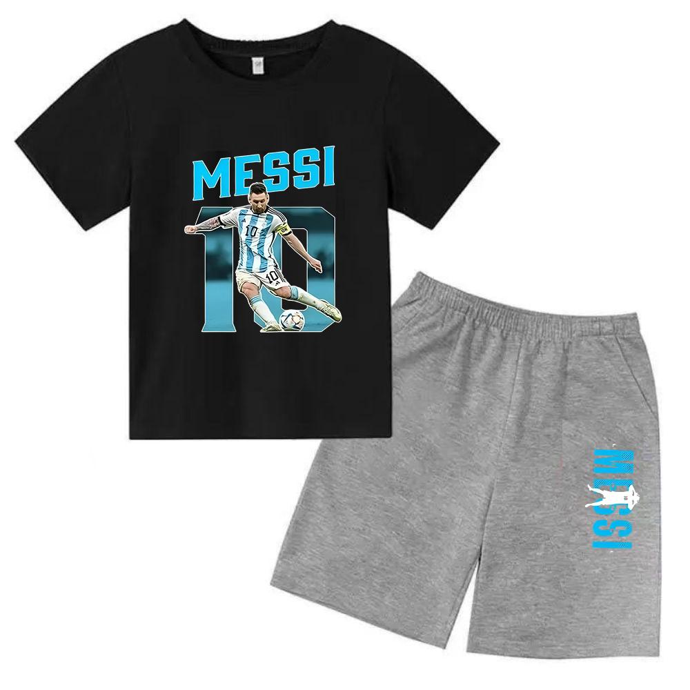 Set Estivo per Bambini Marca Messi Stampa T-shirt a Maniche Corte + Pantaloncini Set 2 Pezzi Tuta Sportiva Moda Casual Bambino Ragazzo Ragazza Abbigliamento per Fan