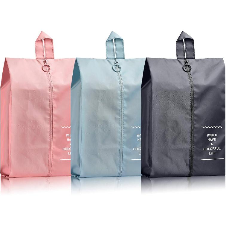 3 Pack Shoe Bags, Shoe Bags for Travel, Dust-Proof Waterproof Travel Shoe Bag with Zipper, Storage Shoe Bag for Home (1 Gray / 1 Blue / 1 Pink)