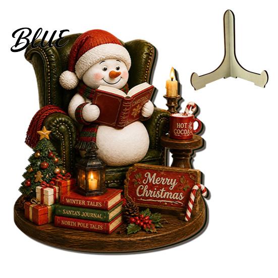 Indoor Outdoor Christmas Sign Wooden Table Sign 2D Flat Santa Claus/Snowman Reading Desktop Ornament Decorative Signage with Stand Holiday Tabletop