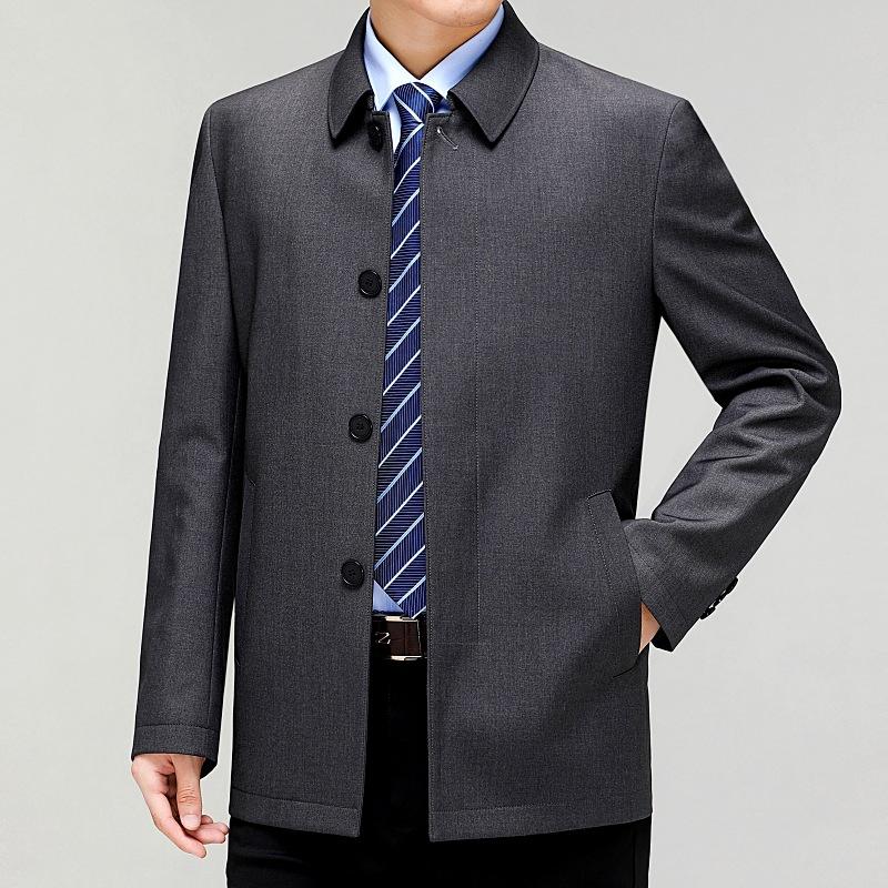 Middle-aged and Elderly Short Wool Windbreaker Spring and Autumn Men's Casual Loose Coat Dad's Large Size Buttoned Wool Jacket