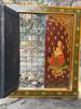 Old Hand Painted Radha Krishna Wooden Window Panel – Rustic Indian Temple Art Decor