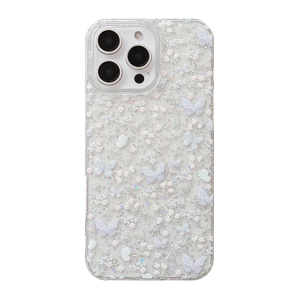 Spring Flowers Suitable for Apple 17promax Mobile Phone Case 16 Glitter Pink Purple Butterfly Iphone14 Transparent 13