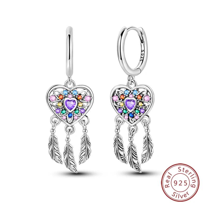 New 925 Sterling Silver Hope Rainbow Flower Earrings For Women Sparkling Colored Zircon Star Koi Earrings Fashion Party Jewelry