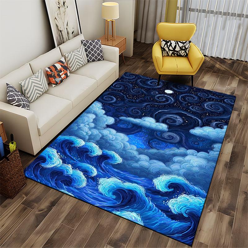 Starry Night Ocean Waves Suitable As a Non-slip Mat for the Living Room or Bedroom Sofa