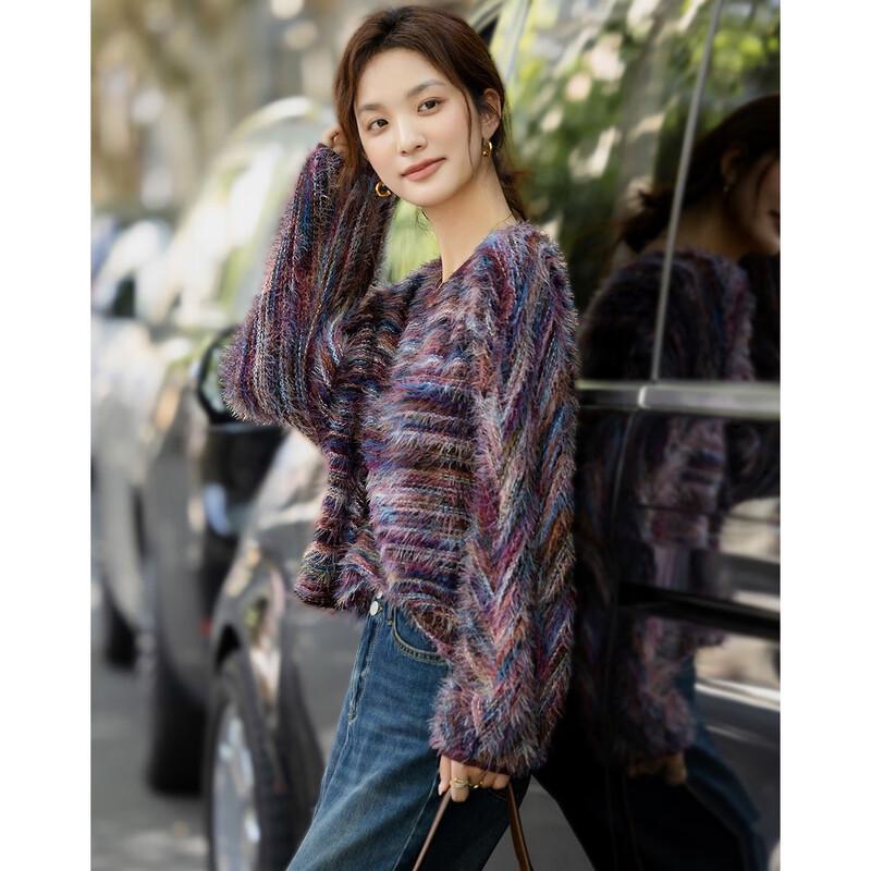 Demana Elegant Lantern Sleeve Color Block Knit Top