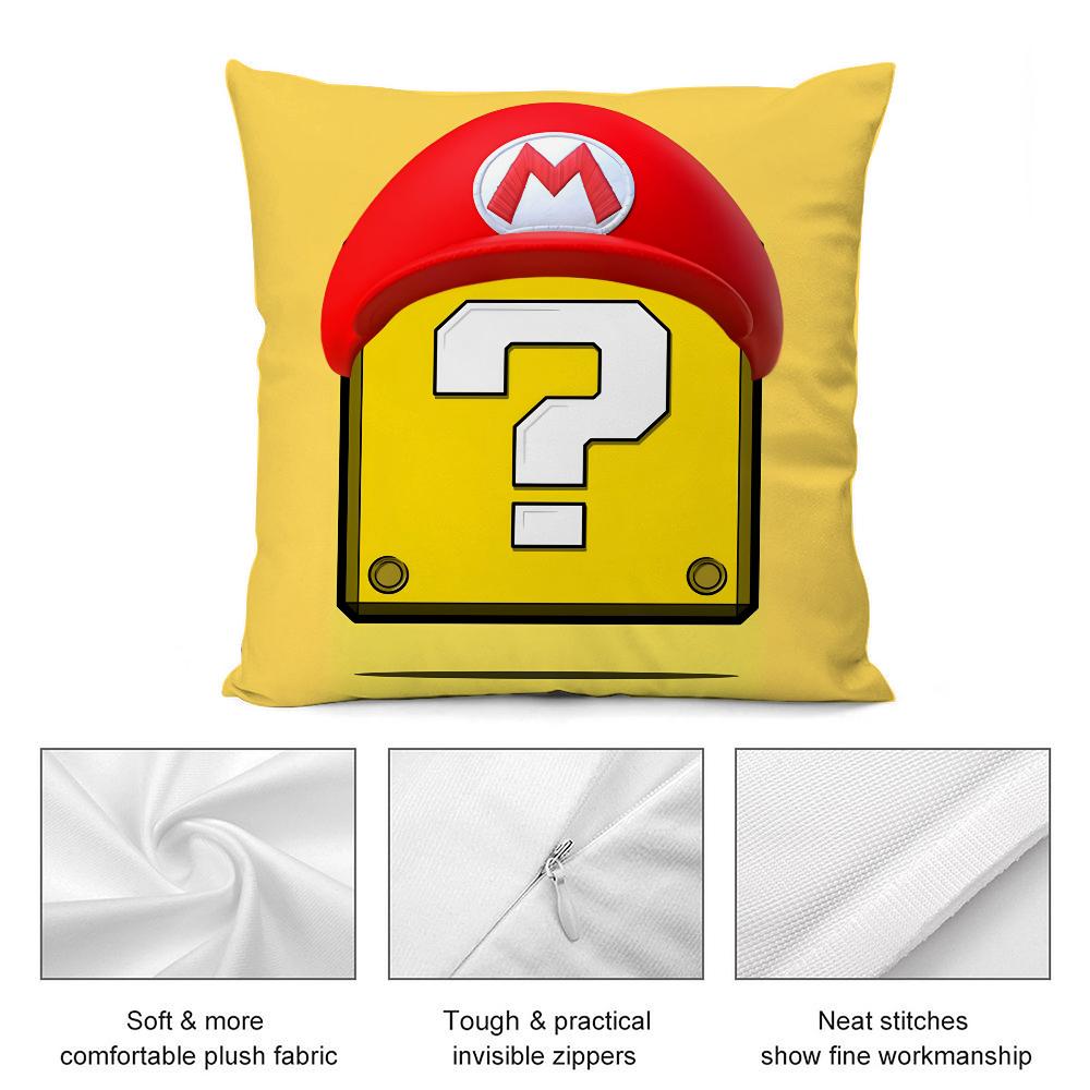 Super Cute Style M-MarioS Pillow Case Short Plush Pillow Covers Sofa Decorative Gift Home Double-sided Printing Cushion Cover