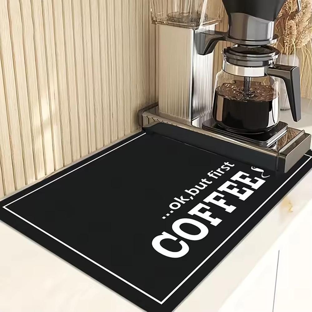 1pc Black Letter Coffee Printed Coffee Machine Mat Modern Minimalist Style Kitchen Counter Quick Water Absorption Drying Mat