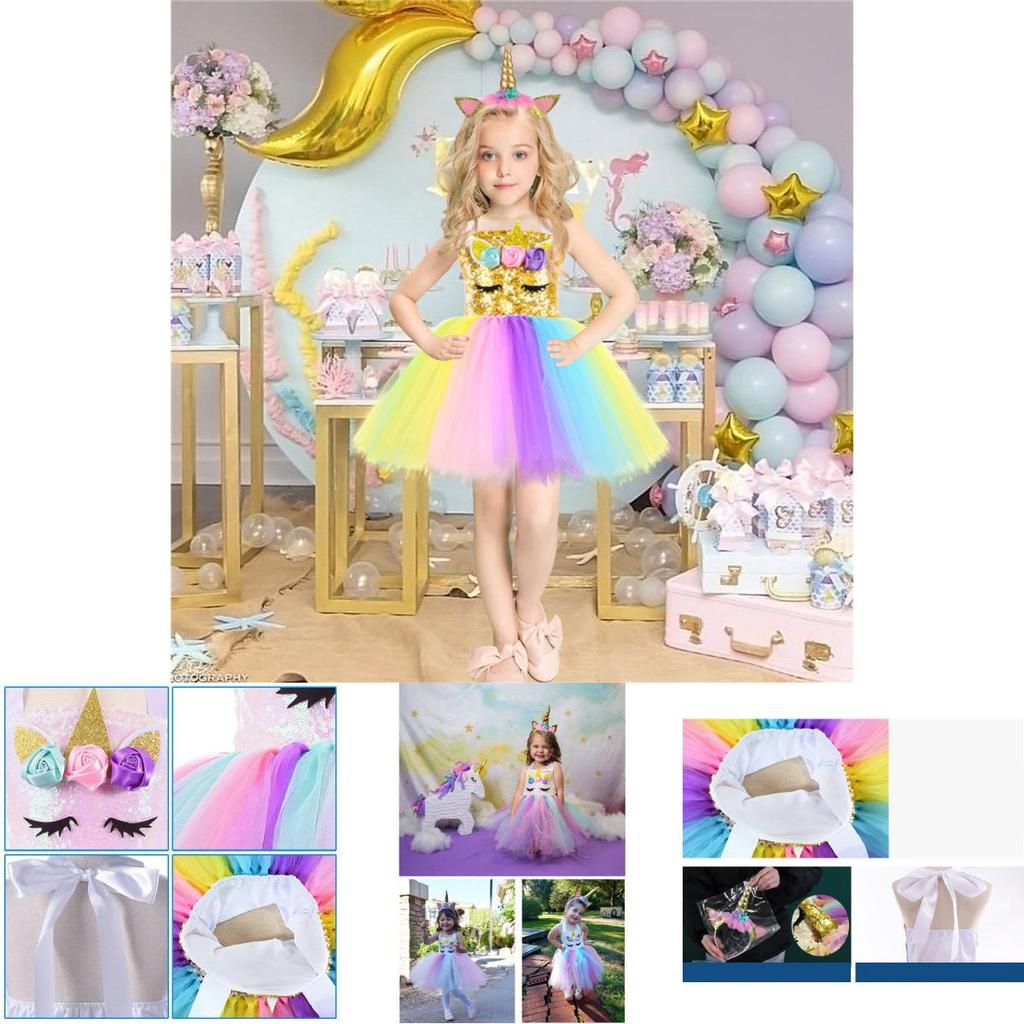High-quality Cotton Blend Unicorn Cosplay Girls Dress For Halloween Party