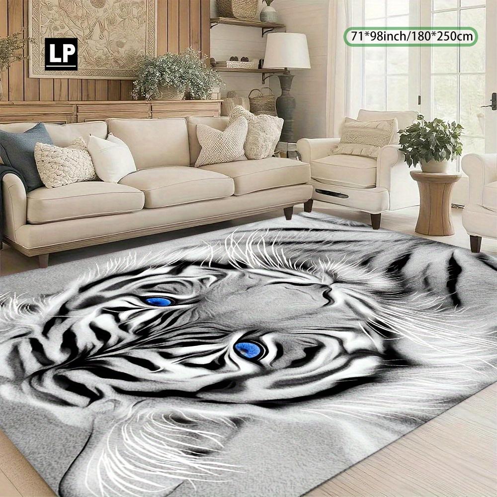 Sketch Tiger Face Rectangle Rug Monochrome Wild Animal Pattern Washable Floor Mat For Fireplace Bedroom Decor Carpet