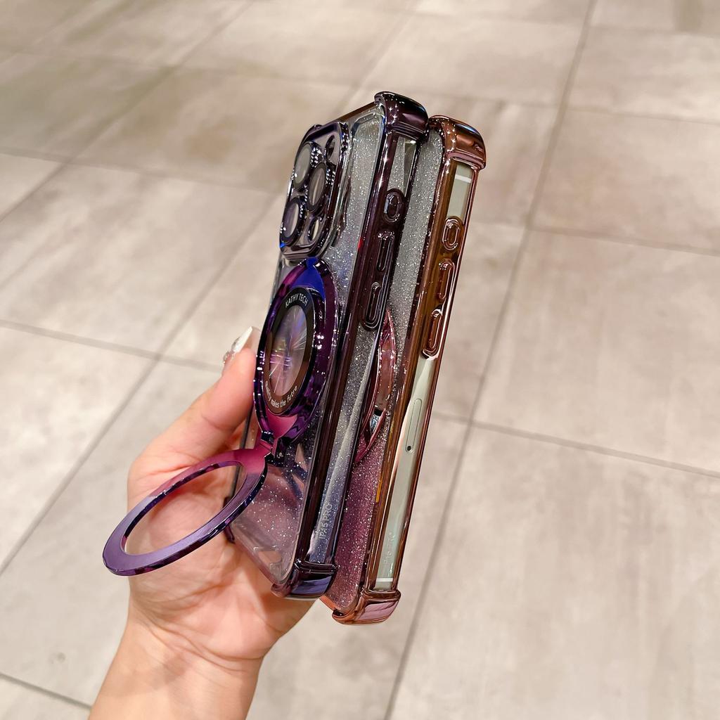 Space case Magnetic suction bracket is suitable for iPhone17 mobile phone case electroplating four corners anti-drop Apple 16 all-inclusive protective