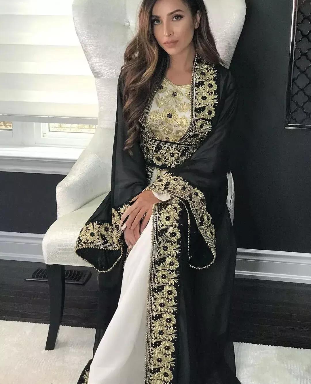 

Ісламський кафтан Dubai Farasha Moroccan Abaya Caftan Georgette Стильна сукня-сукня S білий/чорний