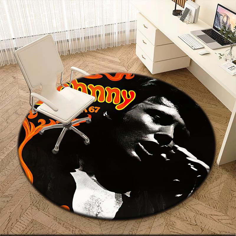 1pc Famous rock singer Johnny Hallyday Round carpet Painted Printed circular carpet, home door mat, outdoor travel protection carpet