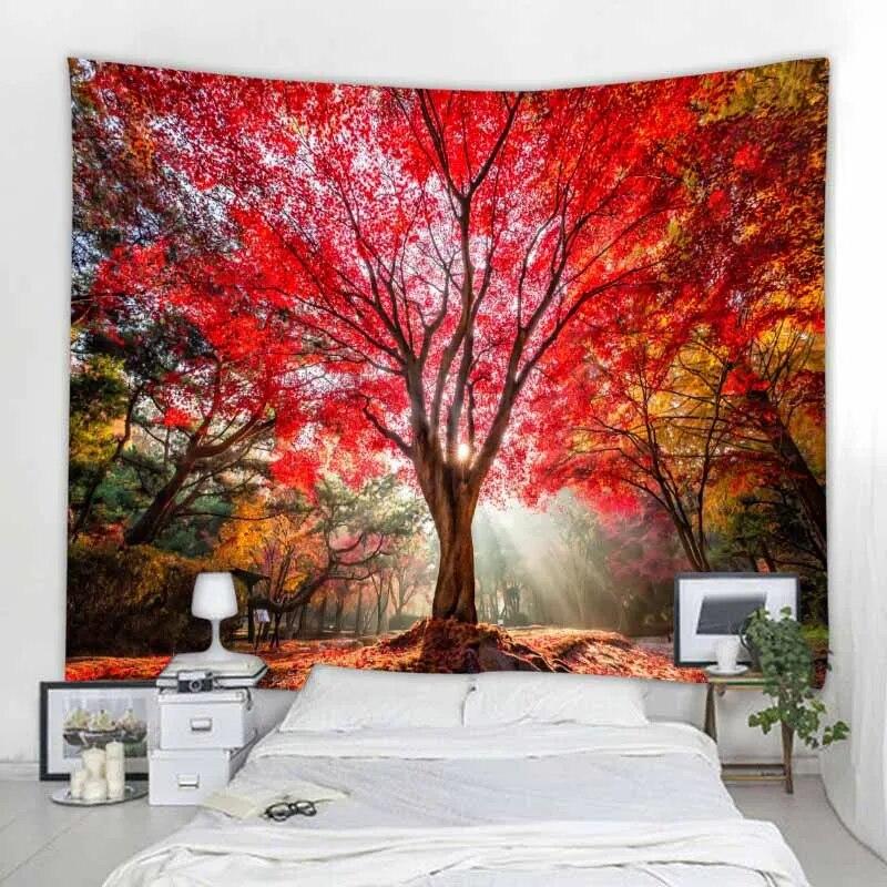 Naturlig väggtapet Mandala Trädgård Landskap Bohemisk rumsinredning Psykedelisk Tapiz Hippie Sovrum Tygmatta