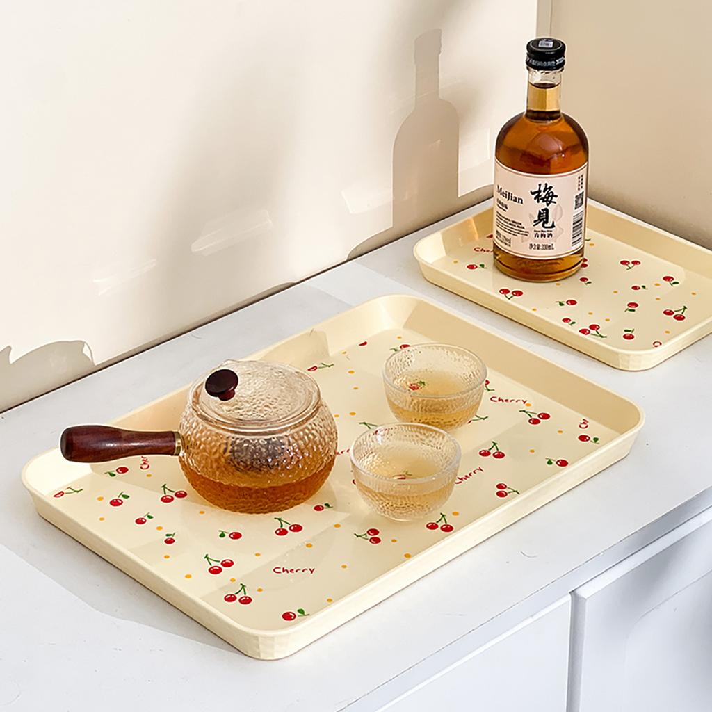 Reusable Cherry Pattern Plastic Storage Tray Multi-purpose Cake Dessert Food Tray Kitchen Organizer Jewelry Decorative Tray N