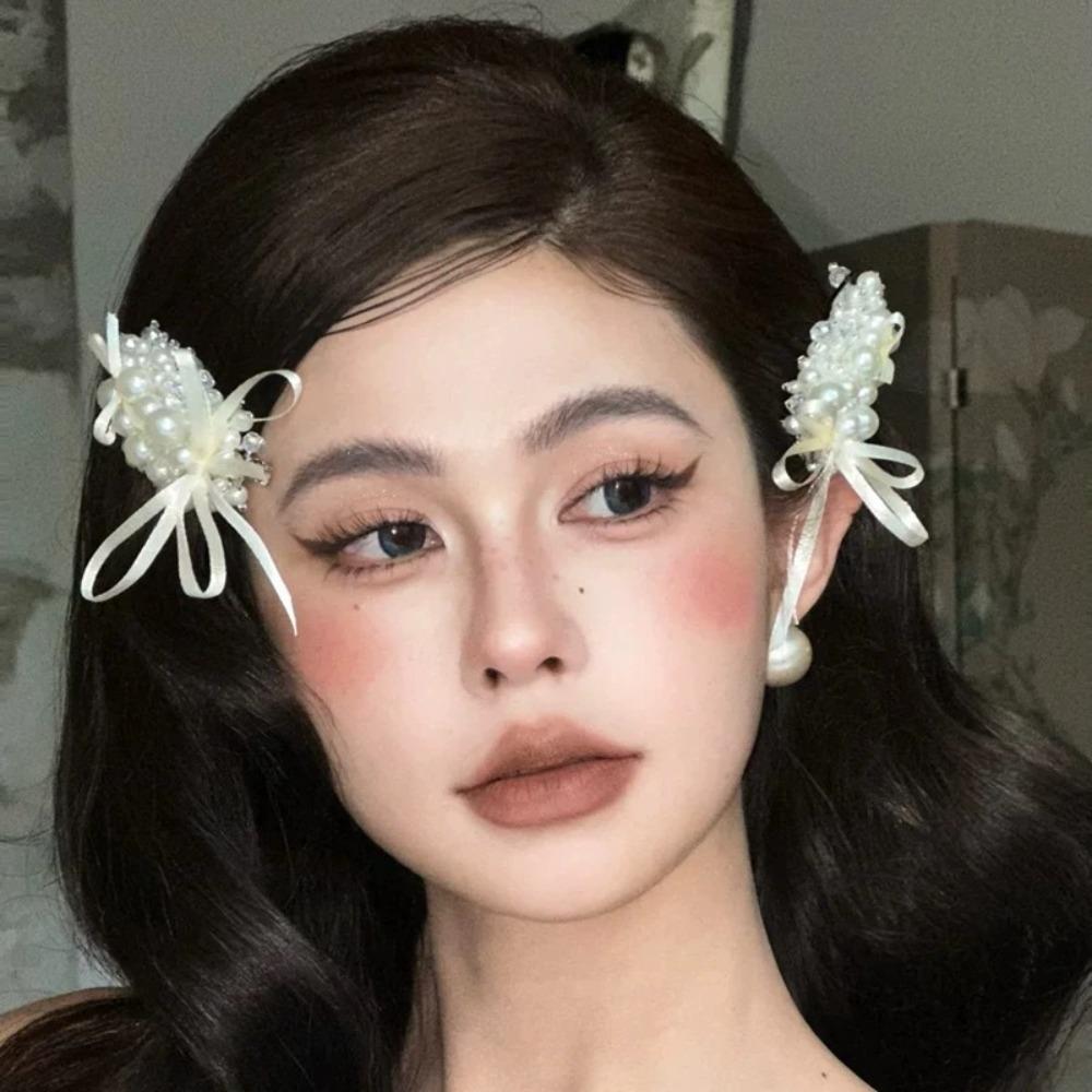 1 Pair White Bride Hairpin Stylish Wedding Headdress French Style Bridal Hair Clip  Hair Accessories