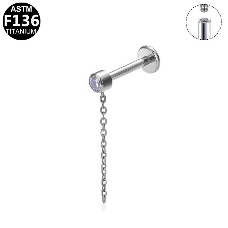 G23 Titanium Alloy Inner Thread Chain Ear Stud & Lip Piercing Jewelry