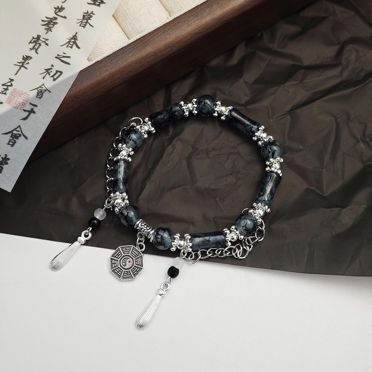 Women s Bamboo Joint Bracelets with Tai Chi Bagua Pendant & Tassels – Retro Chinese Design