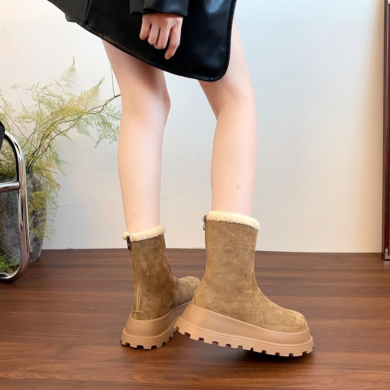 Winter Fashion Chunky Platform Heels Women Cotton Snow Boots Outdoor Concise Height Increase Keep Warm Short Booties Shoes 454