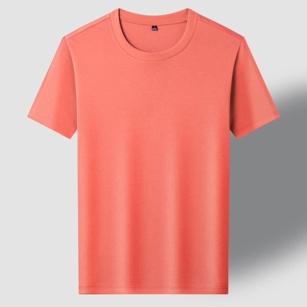 Men's New Summer Casual Cool Round Neck T-shirt 180g Fashionable Versatile Skin-friendly Solid Color Top