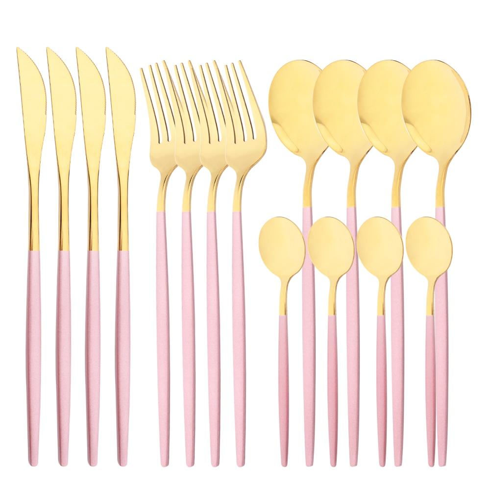 

16 шт., набор столовых приборов, зеркальный, золотой, серебряный набор столовых приборов, столовая посуда из нержавеющей стали, серебряный ужин, ресторан, домашний подарок розовый/золотой
