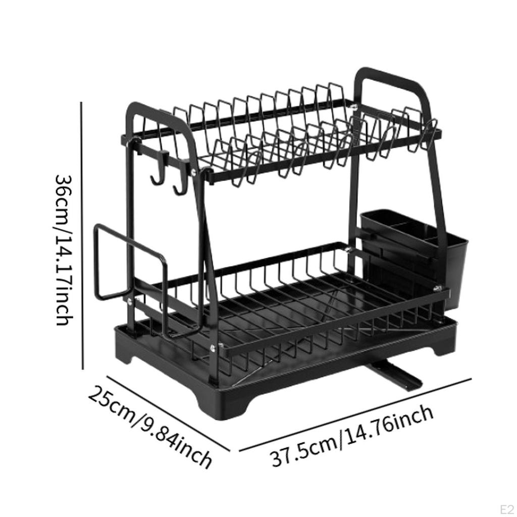 Dish Drying Rack for Kitchen Counter 2 Tiers Plate Drainer Cup Bowl Organizer