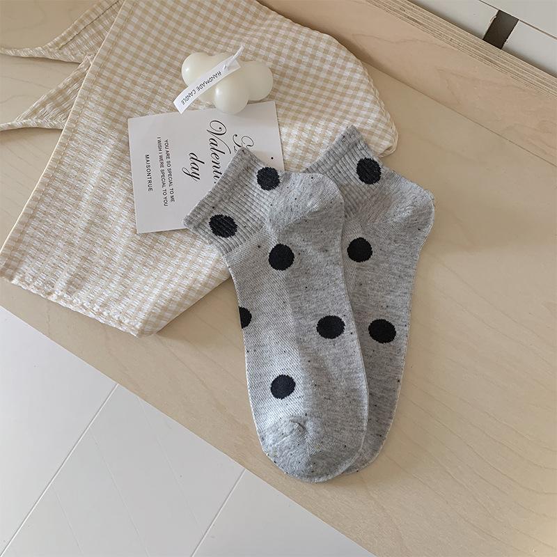

Женские тонкие простые хлопковые носки в горошек для весны и лета, впитывающие пот и дышащие 1 pair серый/белый