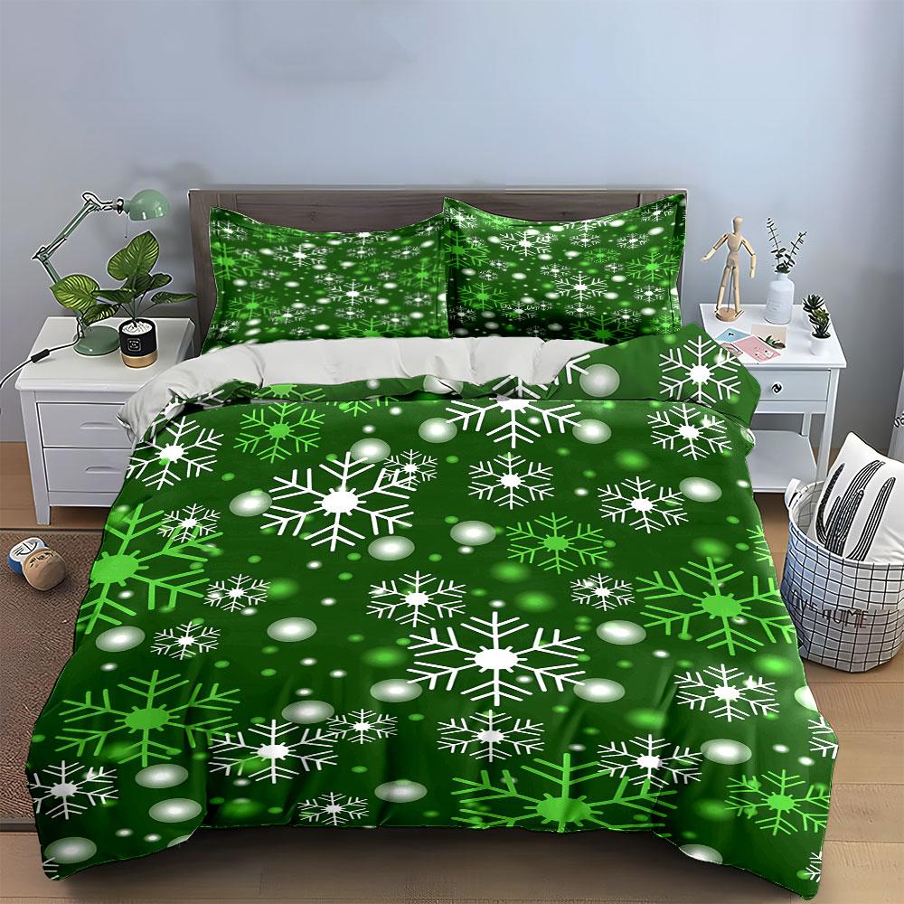 Green Snowflake Bedding Set Bedding Duvet Cover Set Duvet Cover Pillowcases (1 * Duvet Cover 2 * Pillowcases, without duvet insert)