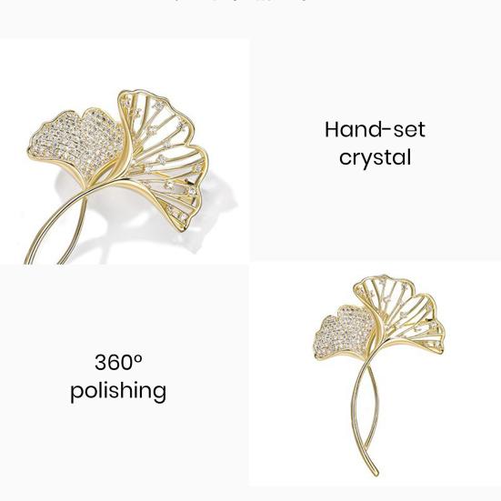 Kobiety elegancki kształt liścia miłorzębu broszka błyszczące cyrkonie inkrustowane przypinka do garnituru kołnierz szal szalik odznaka kostium akcesoria