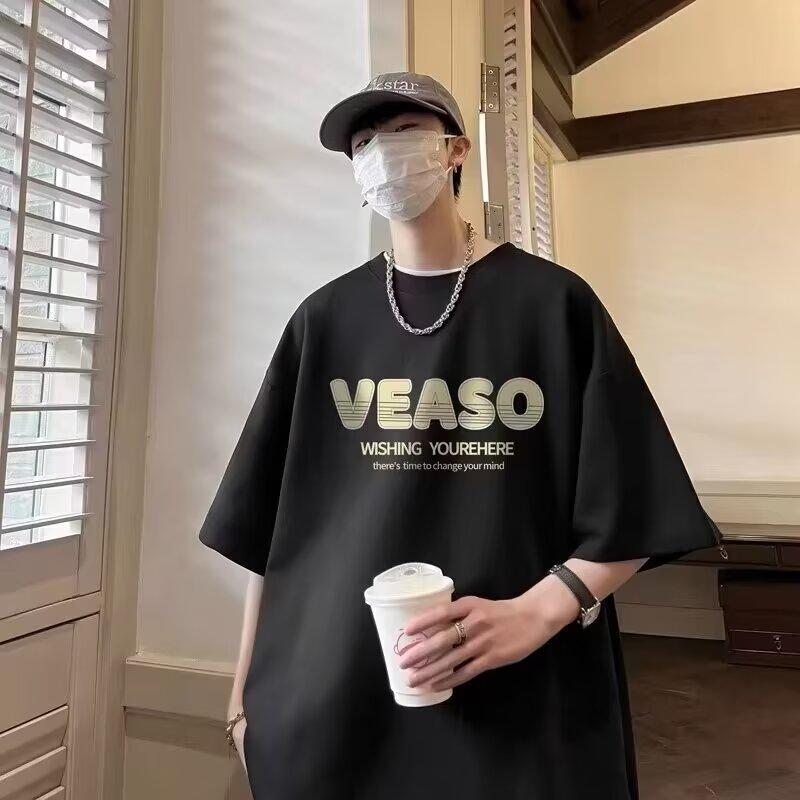 Tričko s krátkým rukávem Pánské Trendy Značka Léto Volný Pětičtvrteční rukáv Trendy Ins Minimalistický tištěný Top