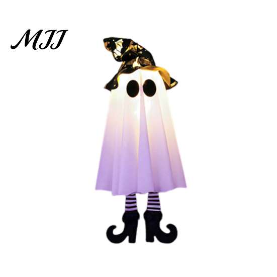 Mysterious Glow Yard Decor Halloween Hanging Ghost Decoration with Witch Hat And Leg, LED Lighted Spooky Realistic Swaying Lights Floating for Indoor