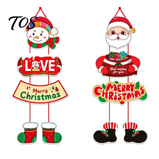 Christmas Home Atmosphere Decor 1 Pair Hanging Banner Porch Sign, Merry Snowman Santa Claus Indoor Corridor Penguin Pattern Backdrop for Front