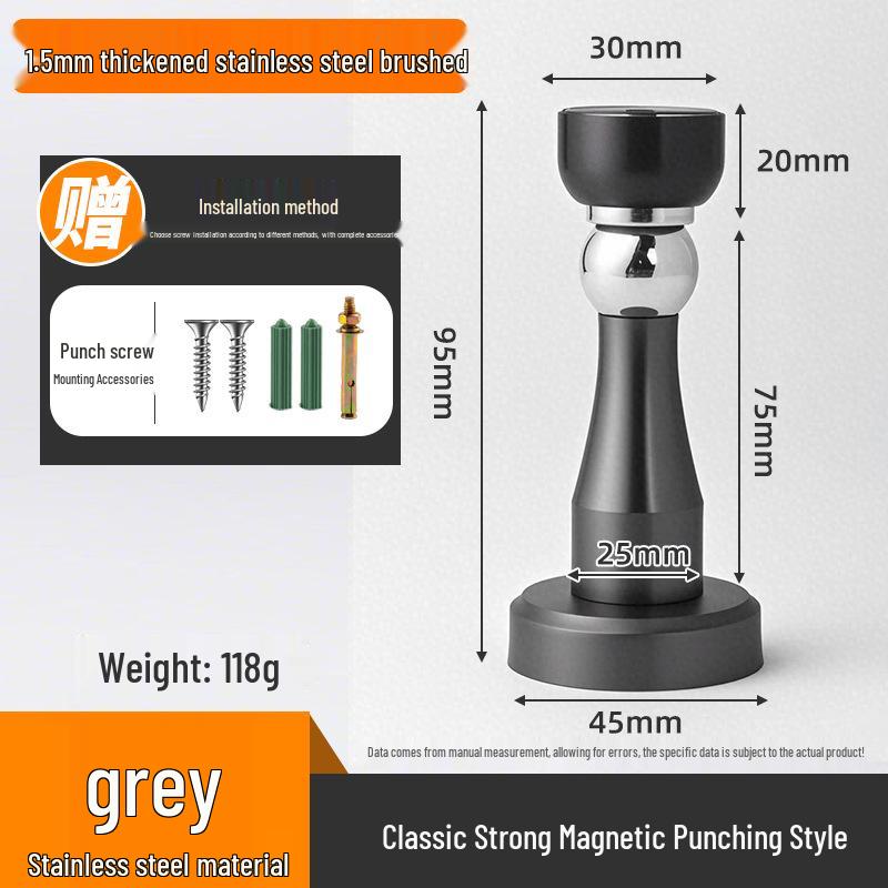 Magnetic Stainless Steel Door Stopper - Anti-Collision Wall Mount, No-Drilling, Strong Magnet for Indoor Use.