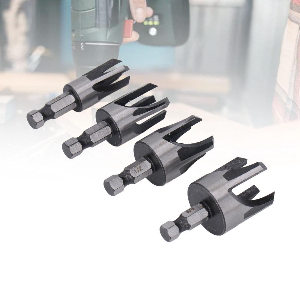 4pcs 1/4in Hex Shank Wood Dowel Drill Set 6.35mm Hex Shaft Cutting Tool Woodworking