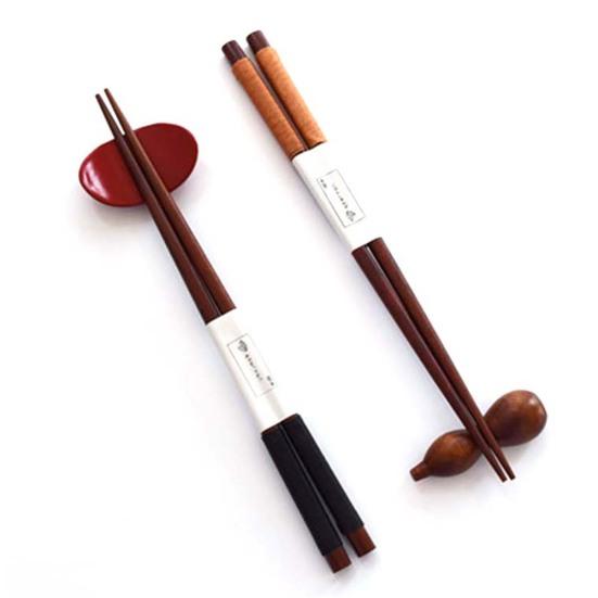 1 Pair Handmade String Natural Solid Wood Chopsticks Wrapped Handle Tableware