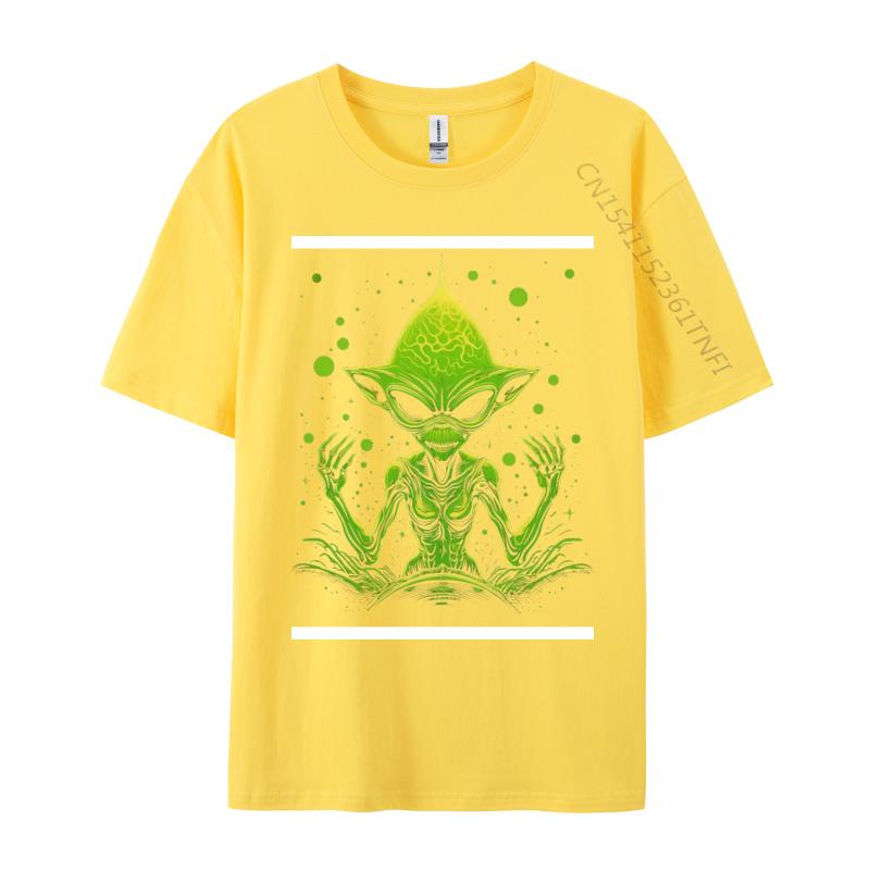 Happy Green Alien Tshirt Tops Shirts Retro Hip Hop Combed Cotton Men Top Tshirts Printed Tee Shirt Clothing