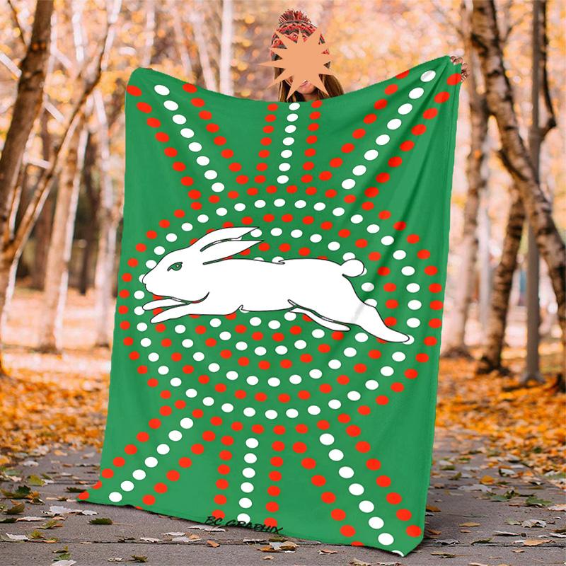 South Sydney Rabbitohs Flannel Blanket Soft Warm All-Season Throw, Design for Camping, Car Travel, Hiking Sofa, Bed, Office Perfect Gift for Parties