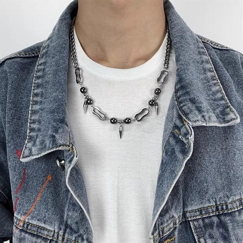 European American High Street Hip-Hop Rivet Splicing Necklace Neutral Dark Style Cuban Chain Punk Gothic Niche Couple Versatile
