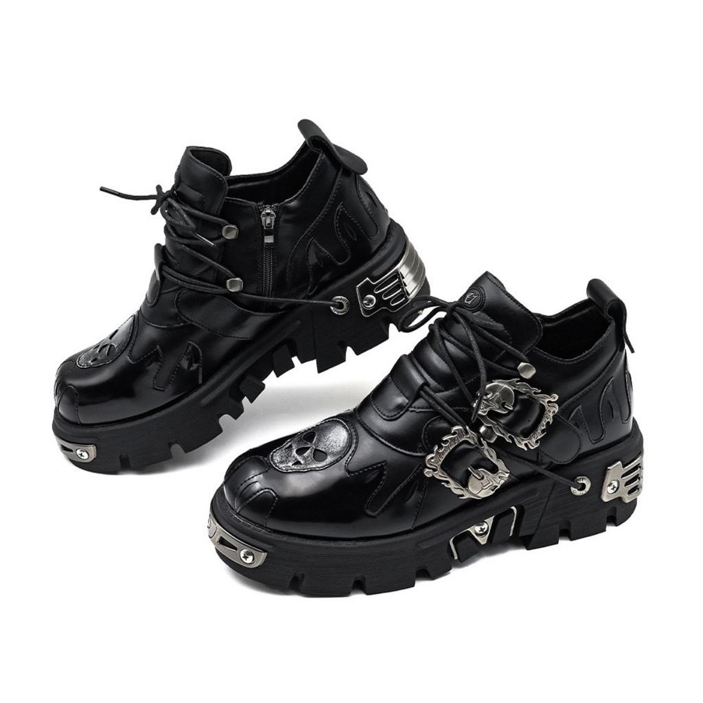Männer und Frauen Vintage Rock Paar Schuhe Neue dunkle Punk Leder Retro Stiefel Metall Nischen Design Unisex Single Plateau Schuhe