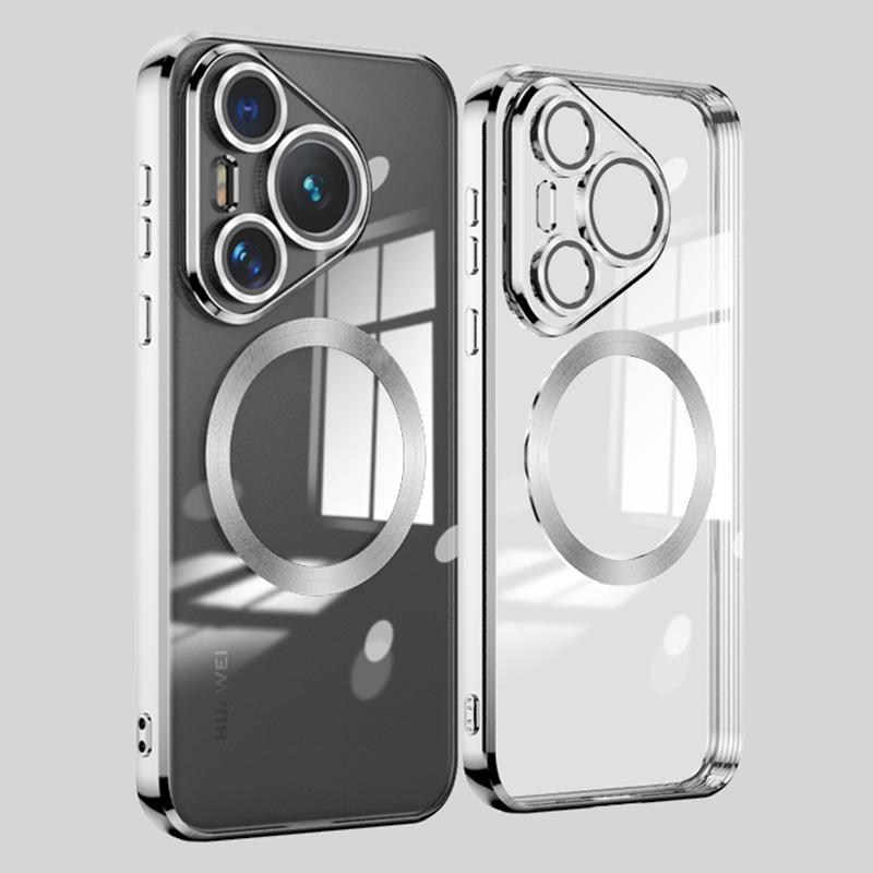 For Huawei Pura 70 Case Electroplating Clear TPU Cell Phone Cover Built-In Glass Lens Film