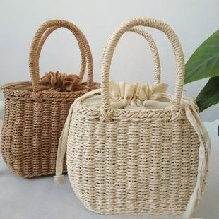 Bohemian Woven Straw Crossbody Bag Lightweight Drawstring Closure Large Capacity with Fringe Handbag for Women Beach Vacation