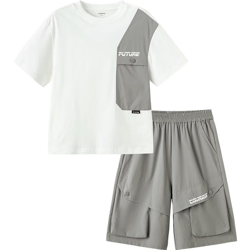 Balabala Boys' Quick-Dry Cooling Short Sleeve Two-Piece Set